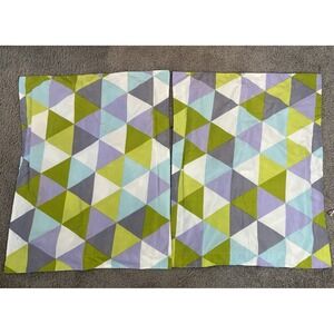 Dan River Geometric Standard Pillow Shams Set Pair 2 Aqua Purple Green Triangles